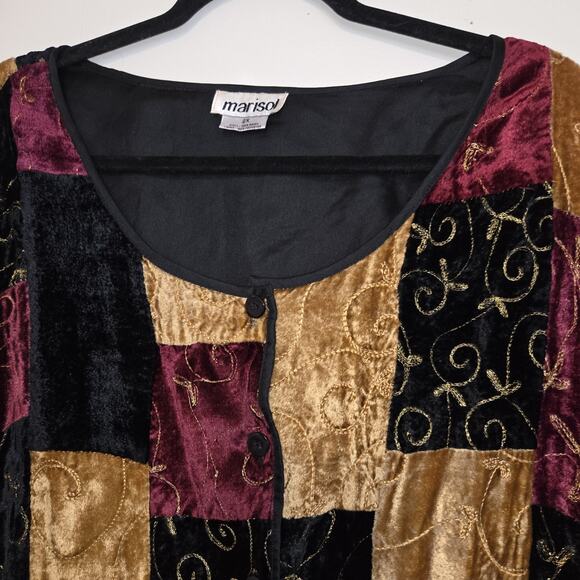 Marisol Patchwork Velour Jacket Top PLUS Sz 2X Embroidered *FLAW Boho Hippie 90s - Picture 3 of 16